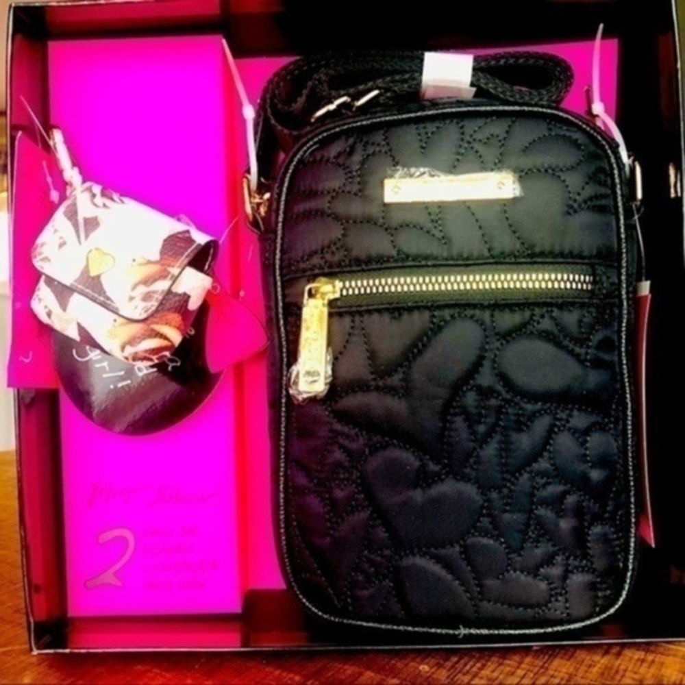 Betsey Johnson Quilted Crossbody Bag with Tech / AirPod Case 2-Piece Gift Set NW